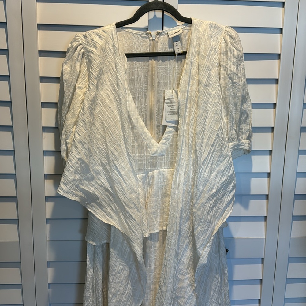 EVARAE Amber NWT Dress MSRP$530 W/a tie-front V neck with short puff sleeves. - Picture 13 of 15